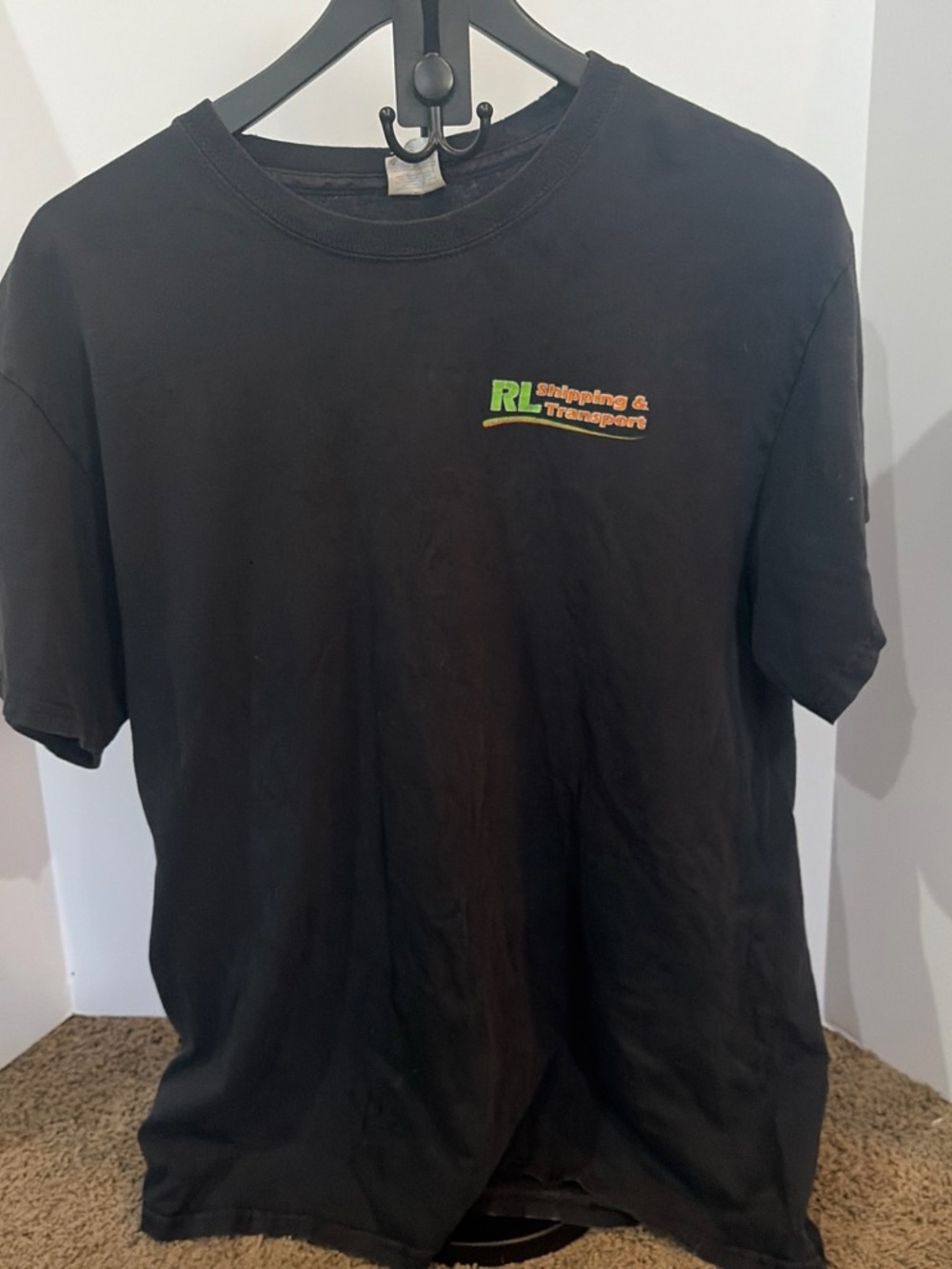 Port and Company Black Short Sleeve Tee with Green & Orange Logo